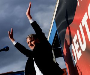 epa09234207 Alternative for Germany party (AfD), Bjoern Hoecke reacts as he attends election campaign in Haldensleben, Germany, 28 May 2021. The Saxony-Anhalt, state elections will take place on 06 June 2021.  EPA/FILIP SINGER