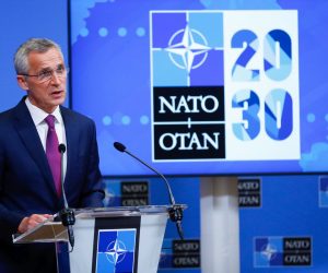 epa09241329 NATO Secretary-General Jens Stoltenberg gives a news conference, at the Alliance's headquarters, in Brussels, Belgium, 01 June 2021.  EPA/JOHANNA GERON / POOL