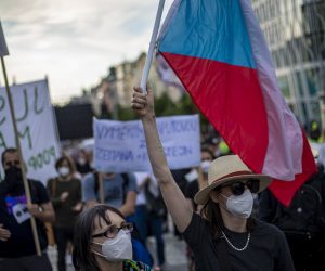 epa09241752 People attend a protest march against Czech Prime Minister Andrej Babis and Justice Minister Marie Benesova at Wenceslas Square in Prague, Czech Republic, 01 June 2021. Protesters demanded the resignation of Babis due to alleged conflicts of interest involving his former company 'Agrofert' conglomerate he founded and also the organizers demanded the resignation of justice minister, Marie Benesova, after the resignation of Supreme State Attorney Pavel Zeman. Zeman identified the pressure of Benesova as the main reason.  EPA/MARTIN DIVISEK