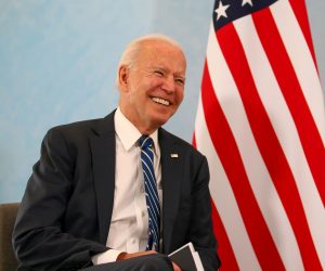 epa09259912 US President Joe Biden, reacts during his bilateral meeting with British Prime Minister Boris Johnson (not pictured) in Carbis Bay, Britain, on 10 June 2021. British Prime Minister Boris Johnson is meeting Joe Biden for the first time ahead of the Group of Seven summit that the UK is hosting.  EPA/Hollie Adams / POOL