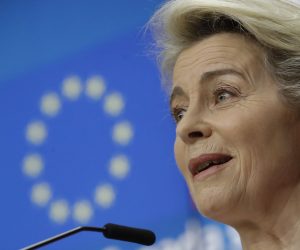 epa09272386 President of the European Commission Ursula von der Leyen talks about a possible agreement on the Airbus-Boeing issue of the 17-year trade dispute between the EU and the US over aircraft subsidies during a press conference of a EU-Canada Summit at the European Council in Brussels, Belgium, 15 June 2021.  EPA/OLIVIER HOSLET