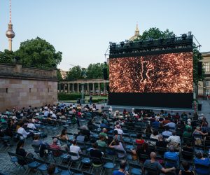 epa09280927 A general view prior to the premiere of 'Herr Bachmann und seine Klasse' (Mr. Bachmann and His Class) during the 71st Berlin International Film Festival (Berlinale) Summer Special at the Museumsinsel (Museum Island) outdoor cinema in Berlin, Germany, 17 June 2021. The documentary film is presented in the festival's Official Competition. Due to the coronavirus COVID-19 pandemic, the 71st Berlinale is taking place in two stages: a virtual Industry Event, that was held from 01 to 05 March 2021, and the Summer Special for the general public running from 09 to 20 June 2021 as an outdoor-only event.  EPA/CLEMENS BILAN / POOL