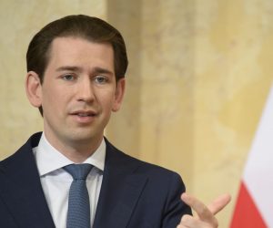 epa09282501 Austrian Chancellor Sebastian Kurz attends a press conference during a Western Balkan summit at the Austrian Federal Chancellery in Vienna, Austria, 18 June 2021.  EPA/CHRISTIAN BRUNA