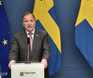 epa09287820 Swedish Prime Minister Stefan Lofven and the Center Party leader Annie Loof attend a digital press conference in Stockholm, Sweden, 20 June 2021. The parties in the housing market may negotiate in an attempt to resolve the government crisis, says Prime Minister Stefan Lofven at a press conference.  EPA/Lars Schroder/TT SWEDEN OUT