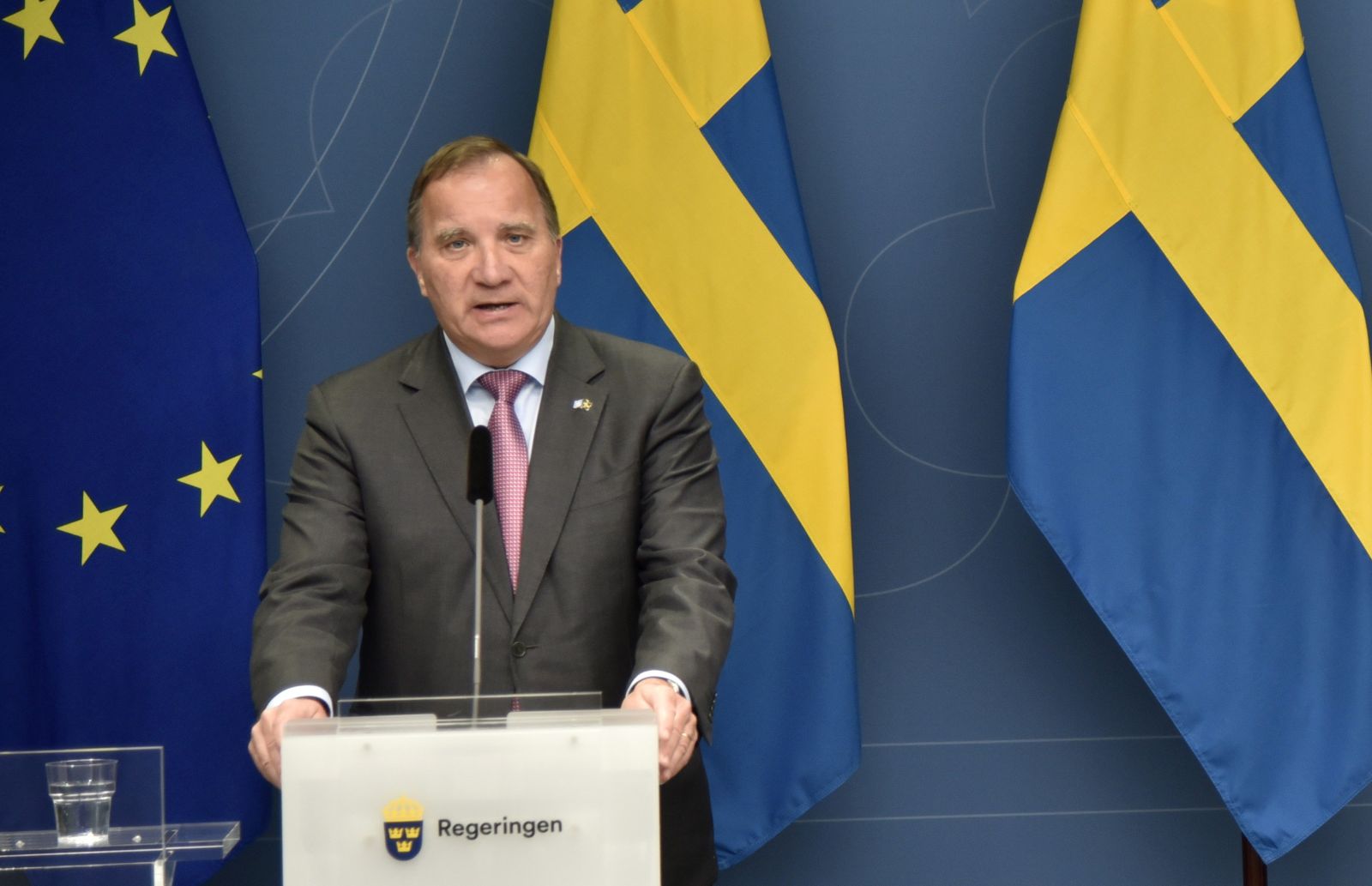 epa09287820 Swedish Prime Minister Stefan Lofven and the Center Party leader Annie Loof attend a digital press conference in Stockholm, Sweden, 20 June 2021. The parties in the housing market may negotiate in an attempt to resolve the government crisis, says Prime Minister Stefan Lofven at a press conference.  EPA/Lars Schroder/TT SWEDEN OUT
