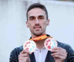 Zagreb: Proslava karatista koji su osvojili medalje na Europskom prvenstvu u karateu 01.04.2019., Zagreb - Proslava broncanih medalja brace Kvesic, Andjela i Ivana, te Ivana Martinca sa europskog prvenstva u karateu u Karate klubu Hercegovina. Ivan Kvesic. 
Photo: Goran Stanzl/PIXSELL