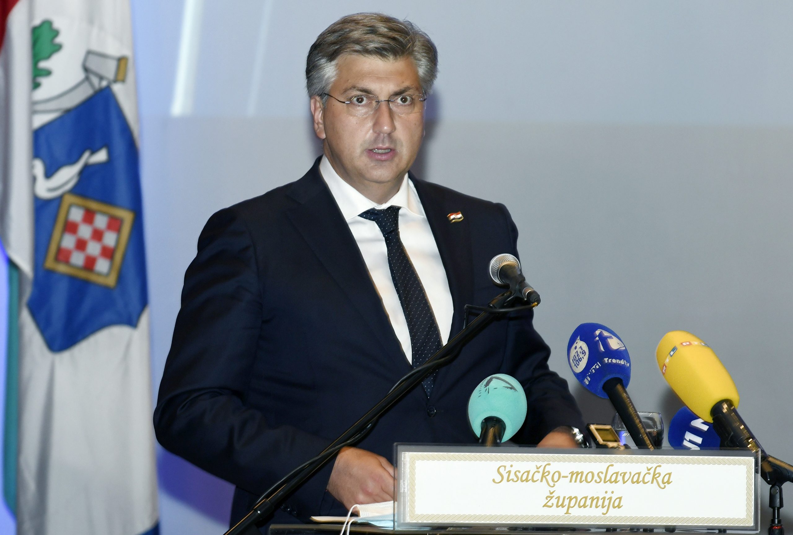 11.06.2021., Sisak - Svecanoj akademiji povodom obiljezavanja Dana Sisacko-moslavacke zupanije uz brojne uzvanike i zupana Ivana Celjaka nazocio je i predsjednik Vlade RH Andrej Plenkovic.
Photo: Nikola Cutuk/PIXSELL
