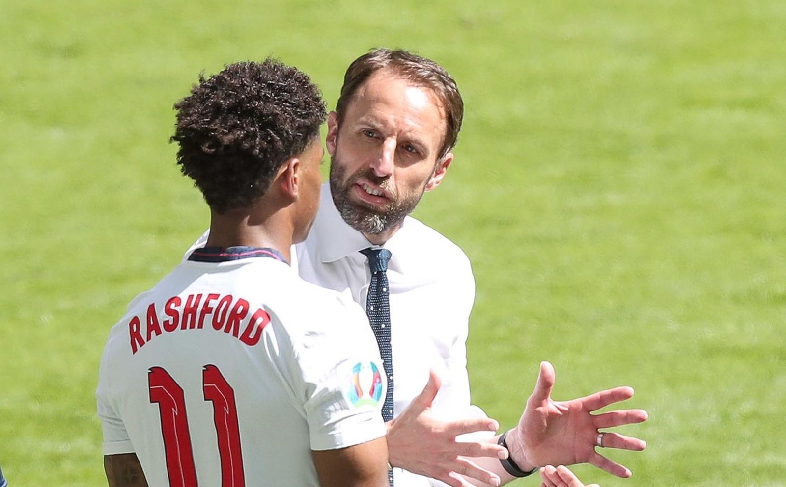 13.6.2021., Stadion Wembley, London, Engleska - UEFA Europsko prvenstvo 2020, skupina D, 1. kolo, Engleska - Hrvatska. Marcus Rashford, izbornik engleske reprezentacije Gareth Southgate. 
Photo: Goran Stanzl/PIXSELL