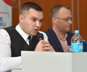 20.02.2018., Zadar - Bruna Esih i Zlatko Hasanbegovic su na konferenciji za medije predstavili koordinatore zadarske podruznice stranke Neovisni za Hrvatsku, Vladu Kovacevica i Matu Lukica. Mate Lukic. 
Photo: Dino Stanin/PIXSELL