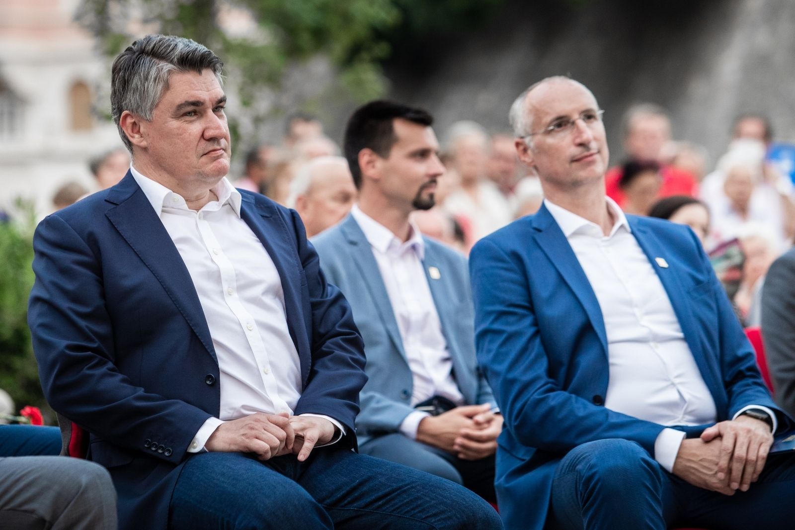 21.06.2021., Split - Obiljezavanje Dana antifasticke borbe u Splitu koncertom orkestra Hrvatske ratne mornarice. Predsjednik Republike Hrvatske Zoran Milanovic, splitski gradonacelnik Ivica Puljak i predstavnici udruga antifasista i antifasistickih boraca prisustvovali su obiljezavanju te odrzali prigodne govore.
Zoran Milanovic, Ivica Puljak
Photo: Milan Sabic/PIXSELL