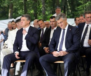 22.06.2021. Sisak, Spomen park Brezovica - Obiljezavanje Dana antifasisticke borbe. Nazocili su visoki duznosnici Vlade RH, premijer Andrej Plenkovic, predsjednik RH Zoran Milanovic te zupan sisacko moslavacke zupanije Ivan Celjak i gradonacelnica Siska Kristina Ikic Banicek. Tomo Medved, Radovan Fuchs

Photo: Edina Zuko/PIXSELL