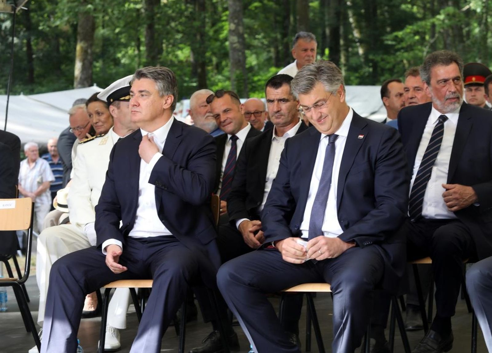 22.06.2021. Sisak, Spomen park Brezovica - Obiljezavanje Dana antifasisticke borbe. Nazocili su visoki duznosnici Vlade RH, premijer Andrej Plenkovic, predsjednik RH Zoran Milanovic te zupan sisacko moslavacke zupanije Ivan Celjak i gradonacelnica Siska Kristina Ikic Banicek. Tomo Medved, Radovan Fuchs

Photo: Edina Zuko/PIXSELL