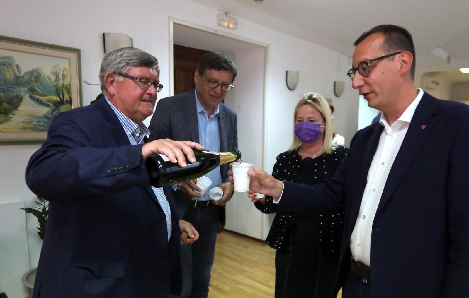 30.05.2021., Rijeka - Atmosfera u stozeru SDP-a nakon izlaznih anketa. Kandidat Marko Filipovic i clanovi stranke. Photo: Goran Kovacic/PIXSELL