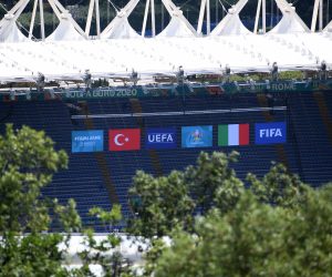 Euro 2020 - Rome's Stadio Olimpico prepares for opening match Soccer Football - Euro 2020 - Rome's Stadio Olimpico prepares for opening match - Stadio Olimpico, Rome, Italy - June 9, 2021 General view of the flags inside to the stadium ahead of Euro 2020 REUTERS/Alberto Lingria ALBERTO LINGRIA