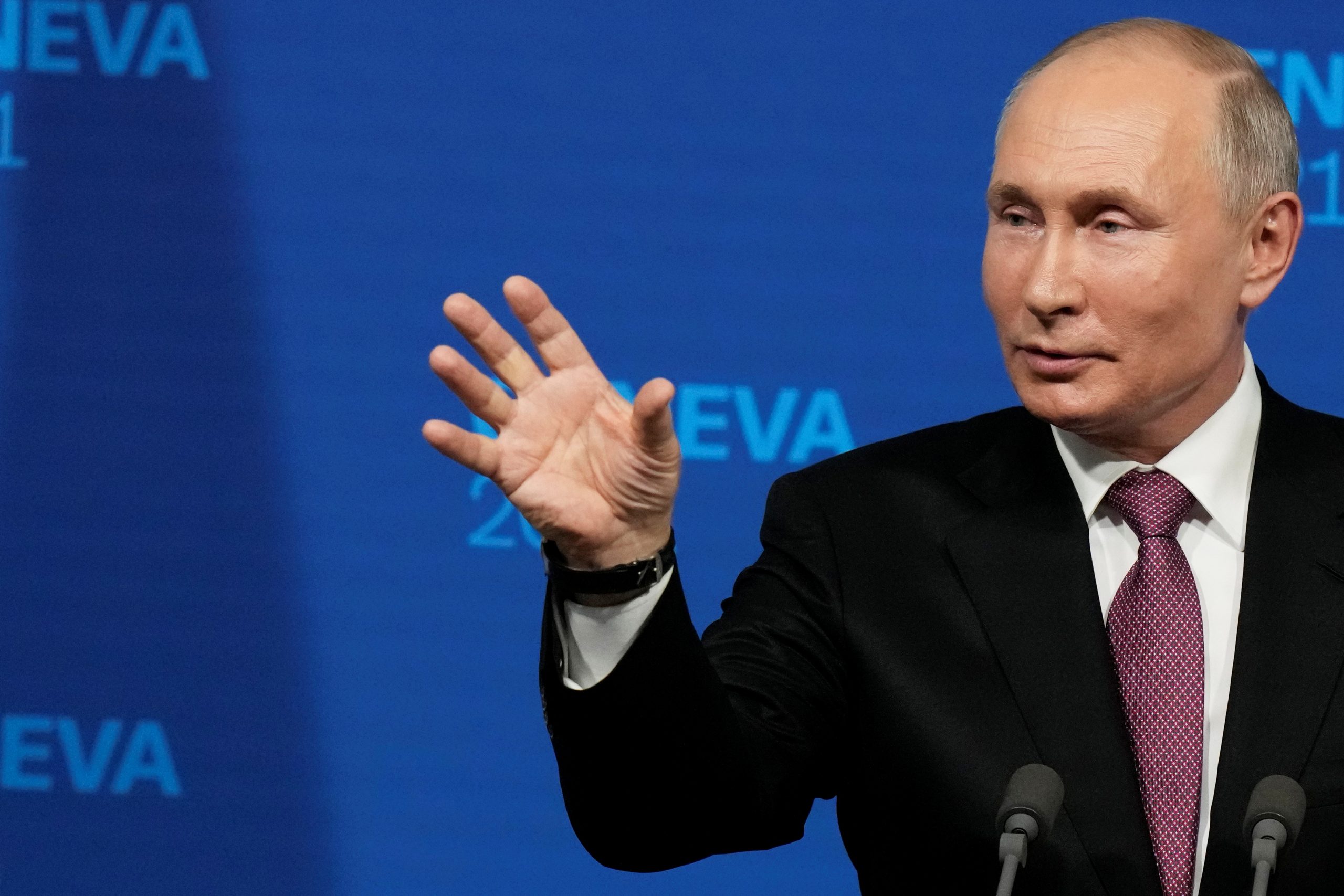 U.S.-Russia summit in Geneva Russian President Vladimir Putin gestures as he speaks during a news conference after his meeting with U.S President Joe Biden at Villa La Grange in Geneva, Switzerland June 16, 2021. Alexander Zemlianichenko/Pool via REUTERS POOL