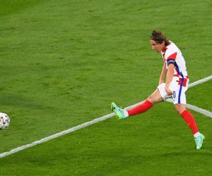 Euro 2020 - Group D - Croatia v Scotland Soccer Football - Euro 2020 - Group D - Croatia v Scotland - Hampden Park, Glasgow, Scotland, Britain - June 22, 2021 Croatia's Luka Modric scores their second goal  Pool via REUTERS/Andy Buchanan ANDY BUCHANAN