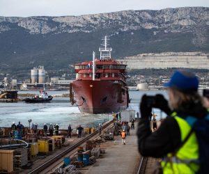 11.03.2021., Split - U Brodogradjevnoj industriji Split odrzano je porinuce novogradnje 485, putnickog broda za krstarenja polarnim podrucjima, koji ce nositi ime ''Janssonius''. Rijec je o brodu za polarne ekspedicije, koji je ugovoren za narucitelja tvrtku Oceanwide Expeditions, specijaliziranu za ekspedicijska putovanja na Antarktiku i Arktik. Photo: Milan Sabic/PIXSELL