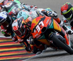 epa09287764 Spanish Moto3 rider 3 Pedro Acosta of Indonesian Racing Gresini Moto3 team celebrates in action during the Moto3 race of the motorcycling Grand Prix of Germany at the Sachsenring racing circuit in Hohenstein-Ernstthal, Germany, 20 July 2021.  EPA/FILIP SINGER
