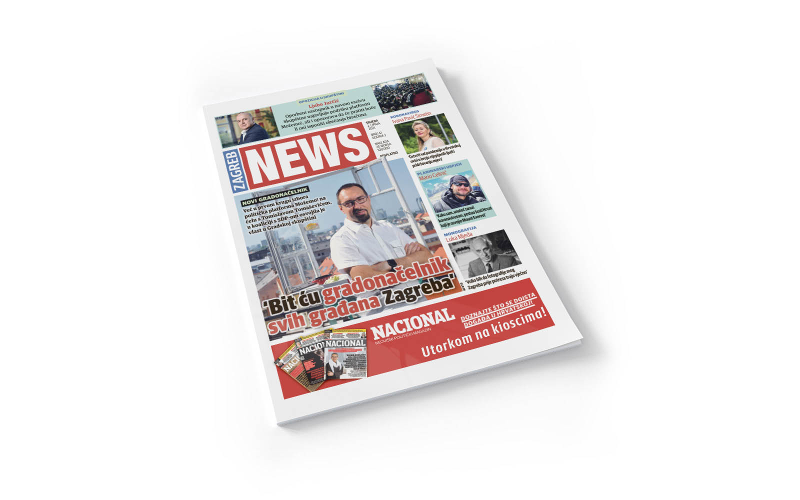 Magazine cover cut out on white Mockup