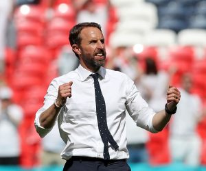 London, 13.06.2021  - Utakmica 1. kola D skupine Europskog nogometnog prvenstva, Engleska - Hrvatska na Wembley stadionu u Londonu. Na slici engleski izbornik Gareth Southgate slavi pobjedu.
foto HINA/ Daniel KASAP/ ds