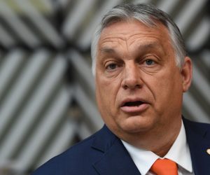 epa09298252 Hungary's Prime Minister Viktor Orban addresses media representatives as he arrives on the first day of a European Union (EU) summit at the European Council Building in Brussels, Belgium, 24 June 2021. EU leaders meet in Brussels for two days to discuss COVID-19, economic recovery, migration and external relations.  EPA/JOHN THYS / POOL