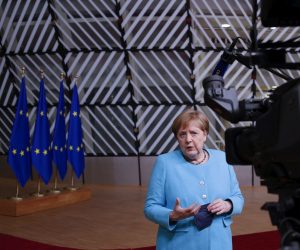 epa09299928 German Chancellor Angela Merkel gives a statement at the end of the first day of a European Union leaders meeting in Brussels, Belgium, 24 June 2021. EU leaders meet in Brussels for two days to discuss COVID-19, economic recovery, migration and external relations.  EPA/Olivier Matthys / POOL POOL PHOTO