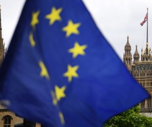 epa09313253 EU flag outside parliament in London, Britain, 30 June 202. Thousands of EU citizens may loose their rights in the UK as efforts to apply for settled status are being hampered by staff shortages and delays at the Home Office. EU citizens have until 30 June to apply for UK settled status.  EPA/ANDY RAIN