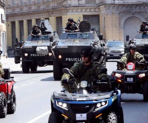 epa09315667 The police of the Federation of Bosnia and Herzegovina drive with armored vehicles and quads through the streets of Sarajevo, Bosnia and Herzegovina during Police Day, 01 July 2021. On Police Day, Bosnia and Herzegovina's police display some of their forces used to maintain safety.  EPA/FEHIM DEMIR