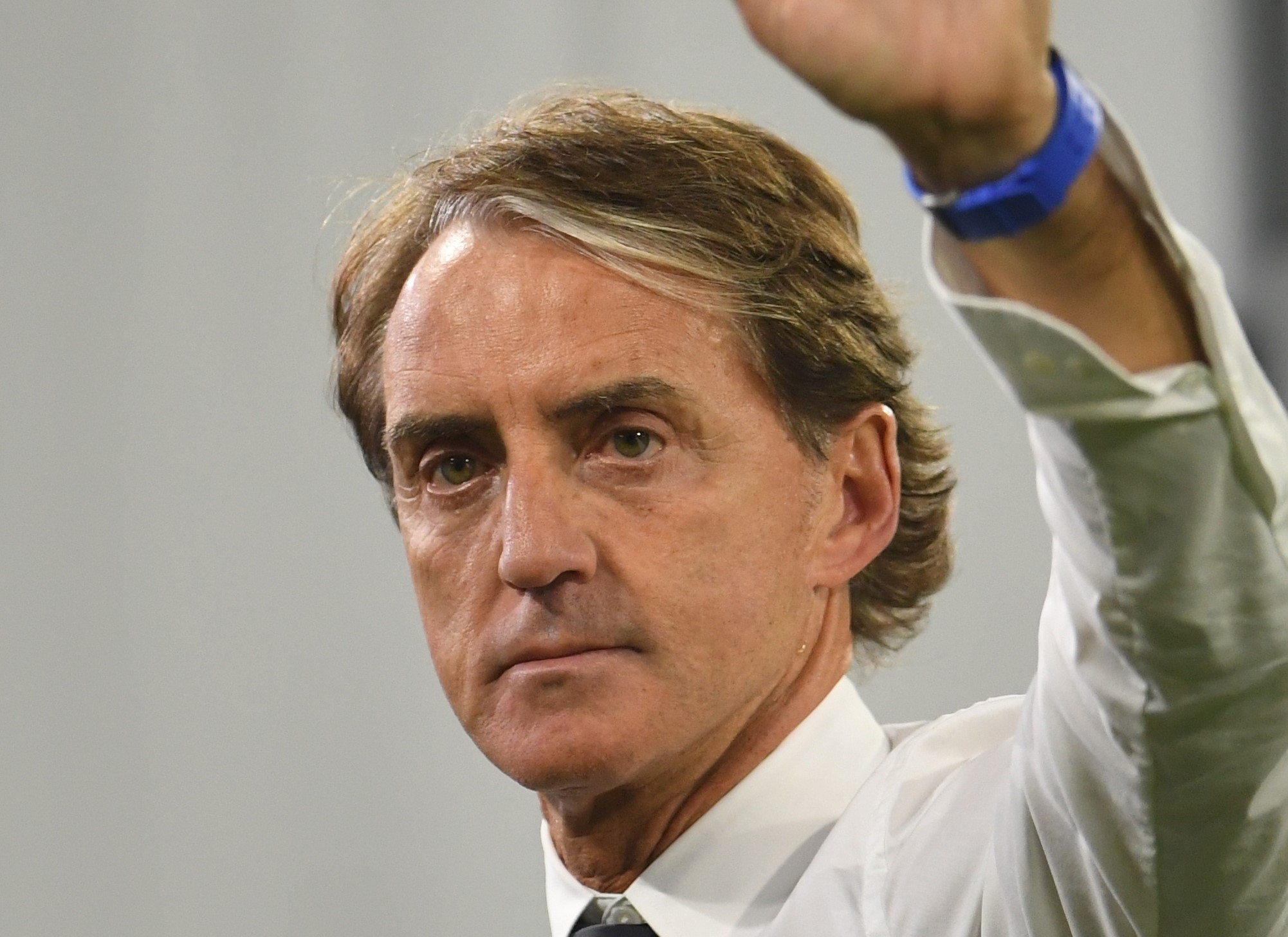 epa09319371 Italy's head coach Roberto Mancini celebrates winning the UEFA EURO 2020 quarter final match between Belgium and Italy in Munich, Germany, 02 July 2021.  EPA/Andreas Gebert / POOL (RESTRICTIONS: For editorial news reporting purposes only. Images must appear as still images and must not emulate match action video footage. Photographs published in online publications shall have an interval of at least 20 seconds between the posting.)