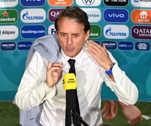 epa09327338 Head coach of Italy Roberto Mancini speaks to the media after the UEFA EURO 2020 semi final between Italy and Spain in London, Britain, 06 July 2021. Italy won the game after penalty shoot-out.  EPA/Facundo Arrizabalaga / POOL (RESTRICTIONS: For editorial news reporting purposes only. Images must appear as still images and must not emulate match action video footage. Photographs published in online publications shall have an interval of at least 20 seconds between the posting.)