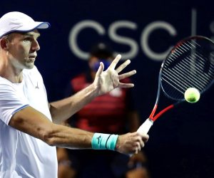 epa09355876 Ivo Karlovic of Croatia in action against Jordan Thompson of Australia during the Los Cabos Open tennis tournament in Los Cabos, Baja California Sur, Mexico, 20 July 2021.  EPA/Jorge Reyes