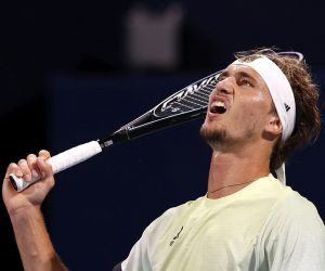 epa09376870 Alexander Zverev of Germany reacts after defeating his opponent Jeremy Chardy of France at the end of their Men's Singles Quarterfinal Tennis match of the Tokyo 2020 Olympic Games at the Ariake Coliseum in Tokyo, Japan, 29 July 2021.n, 29 July 2021.  EPA/RUNGROJ YONGRIT