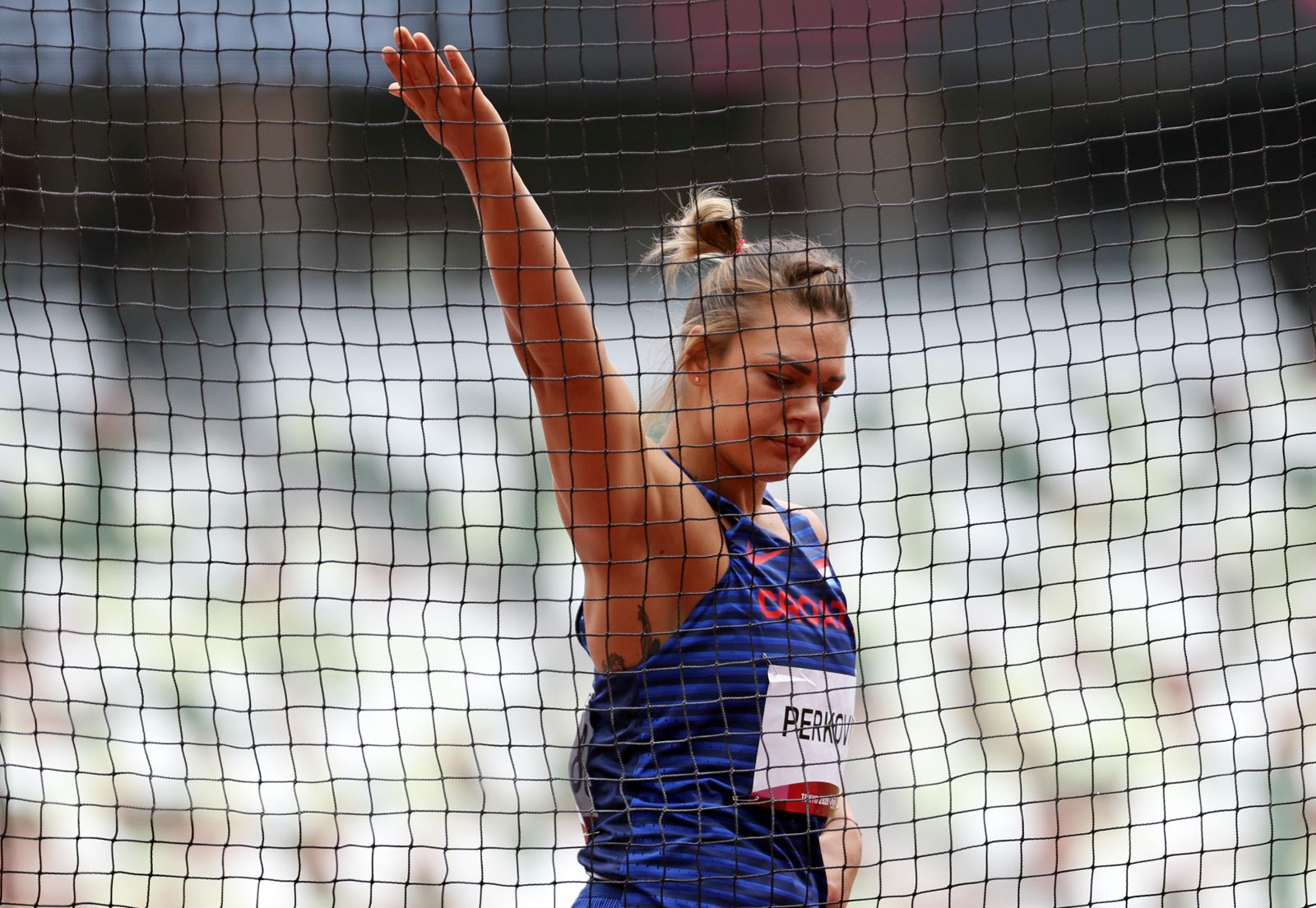 Tokio, 31.07.2021 - Hrvatska atleticarka Sandra Perkovic tijekom kvalifikacija u bacanju diska na Olimpijskim igrama Tokio 2020.
foto HINA/ Damir SENCAR/ ds