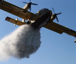 04.07.2015., Lokva Rogoznica - Nakon cijelonocne borbe sa vatrenom stihijom vatrogascima su jutros u pomoc stigla cetri kanadera. Unatoc vjetru koji puse ocekuje se da ce pozar uskoro biti pod kontrolom.
Photo Ivo Cagalj/PIXSELL