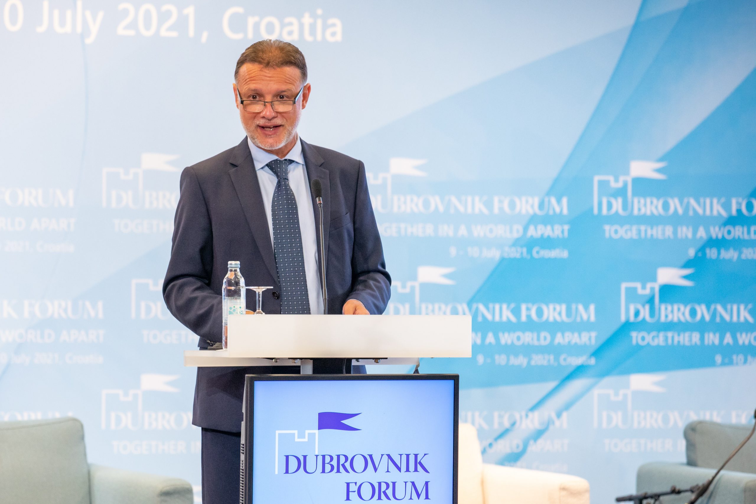 10.07.2021., Hotel Palace, Dubrovnik - U hotelu Palace odrzana je 14. medjunarodna konferencija Dubrovnik forum posvecena postpandemijskoj geopolitici i utjecaju  na svjetsku ekonomiju. Predsjednik Sabora Gordan Jandrokovic Photo: Grgo Jelavic/PIXSELL