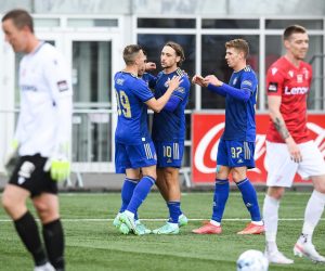 13.07.2021., stadion Hlidarendi, Reykjavik, Island - Druga utakmica 1. pretkola UEFA Lige prvaka, Valur - GNK Dinamo. Mislav Orsic, Luka Ivanusec, Lovro Majer, Kristijan Jakic Photo: Marko Lukunic/PIXSELL
