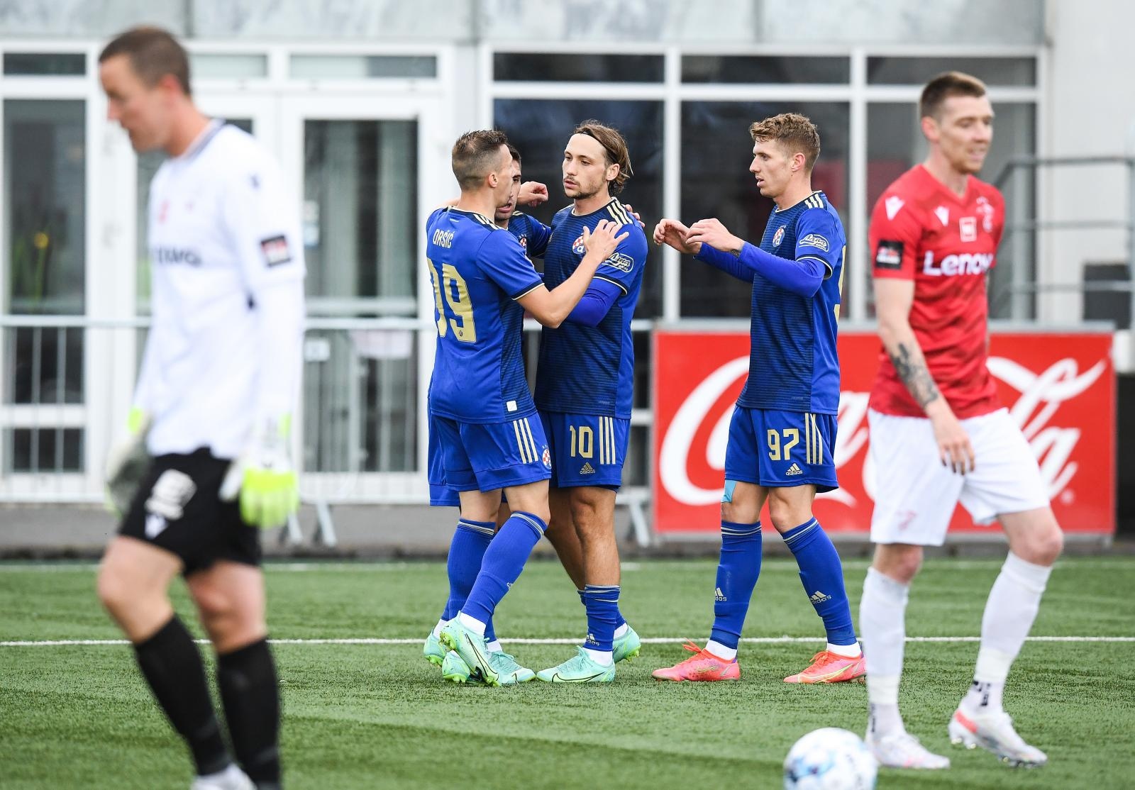 13.07.2021., stadion Hlidarendi, Reykjavik, Island - Druga utakmica 1. pretkola UEFA Lige prvaka, Valur - GNK Dinamo. Mislav Orsic, Luka Ivanusec, Lovro Majer, Kristijan Jakic Photo: Marko Lukunic/PIXSELL