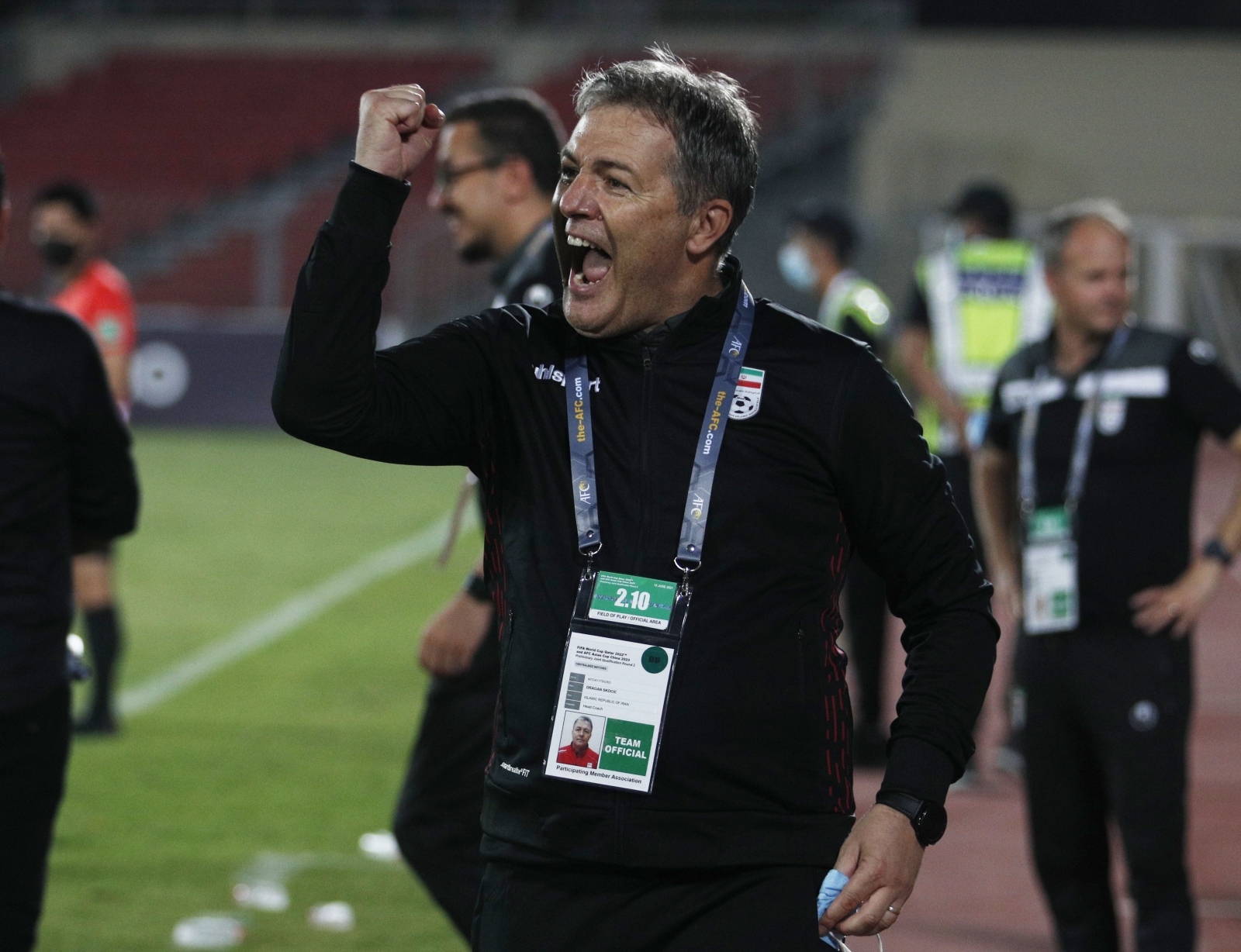 World Cup - Asia Qualifiers - Second Round - Group C - Iran v Iraq Soccer Football - World Cup - Asia Qualifiers - Second Round - Group C - Iran v Iraq - Sheikh Ali bin Mohammed Al Khalifa Stadium, Muharraq, Bahrain - June 15, 2021 Iran coach Dragan Skocic celebrates after the match REUTERS/Hamad I Mohammed HAMAD I MOHAMMED