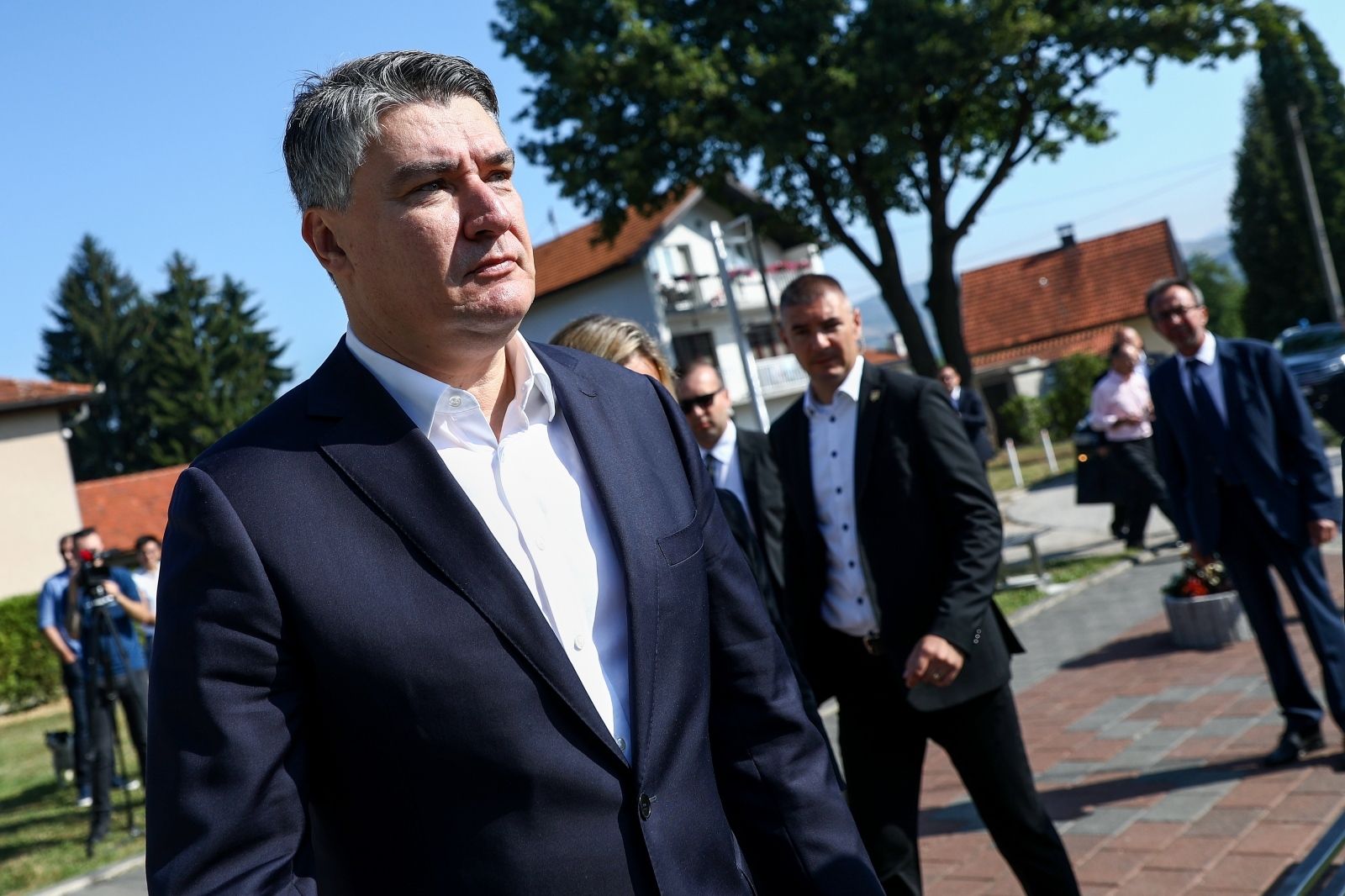 12.07.2021., Vitez, Bosna i Hercegovina - Predsjednik Republike Hrvatske Zoran Milanovic odao je pocast polaganjem bijele ruze i paljenjem svijece na spomen obiljezje „Osmica“ u spomen na osmero poginule djece.
Photo: Armin Durgut/PIXSELL