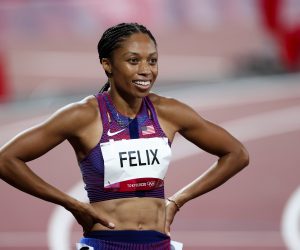 TOKYO, JAPAN - AUGUST 06: Allyson Felix of Team United States during the Women's 400m Final on Day 14 of the Tokyo 2020 Olympic Games at Olympic Stadium on August 06, 2021 in Tokyo, Japan. (Photo by Pete Dovgan/Speed Media/Icon Sportswire) (Icon Sportswire via AP Images)