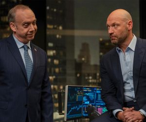 (L-R): Paul Giamatti as Chuck Rhoades and Corey Stoll as Michael Prince in BILLIONS, "Victory Smoke". Photo Credit: Jeff Neumann/SHOWTIME.