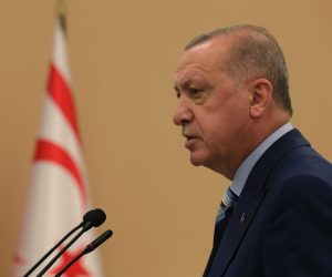 epa09353510 A handout photo made available by the Turkish President Press office shows Turkish President Recep Tayyip Erdogan speaking at the Turkish Cypriots parliament in the Turkish-administered northern part of the divided capital Nicosia, Cyprus, 19 July 2021. Erdogan is in Northern Cyprus for celebrations of 47th anniversary of the Turkey’s Peace Operation in Cyprus.  EPA/TURKISH PRESIDENT PRESS OFFICE HANDOUT  HANDOUT EDITORIAL USE ONLY/NO SALES