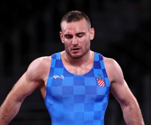 Tokio, 03.08.2021 - Hrvac Ivan Huklek pobijedio je u cetvrtfinalu kategorije do 87 kilograma grcko-rimskim stilom na OI u Tokiju Uzbekistanca Rustama Asakalova na bodove 4-1.
foto HINA/ Damir SENCAR/ ds