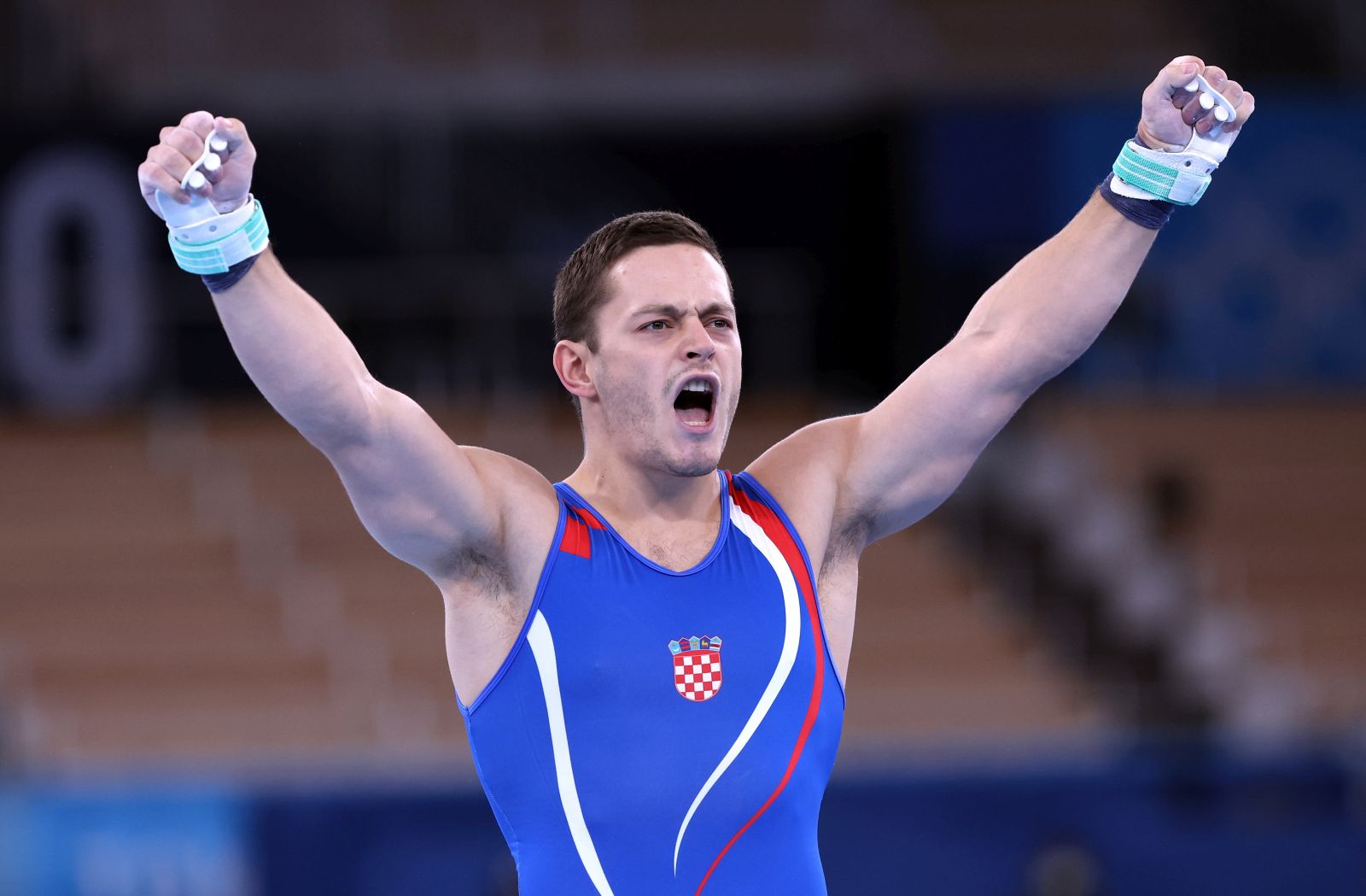 Tokio, 03.08.2021 - Hrvatski gimnasticar Tin Srbic tijekom finala vjebe na preci na Olimpijskim igrama Tokio 2020
foto HINA/ Damir SENCAR/ ds