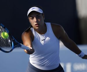 epa09396042 Ana Konjuh of Croatia hits a drop shot against Alison Riske of USA during the Women's Mubadala Silicon Valley Classic tennis match at San Jose State University in San Jose, California, USA, 04 August 2021.  EPA/JOHN G. MABANGLO