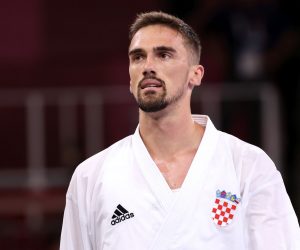Tokio, 07.08.2021 - Hrvat Ivan Kvesic tijekom eliminacijske borbe u karateu protiv Sajada Ganjzadeha iz Irana, na Olimpijskim igrama Tokio 2020.
foto HINA/ Damir SENCAR/ ds
