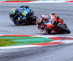 epa09406252 Spanish MotoGP riders Jorge Martin (R) of Pramac Racing Ducati and Joan Mir of Suzuki Ecstar Suzuki the Grand Prix of Styria at the Red Bull Ring in Spielberg, Austria, 08 August 2021.  EPA/EXPA/JFK