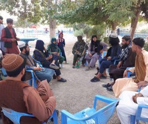 epa09415593 Taliban gather for a meeting at a park in Mazar-e-Sharif, Afghanistan, 15 August 2021. The Taliban entered Kabul on 15 August, despite having initially claimed they would not come in until a transfer of power was agreed upon, while President of Afghanistan Ashraf Ghani left the country.  EPA/STRINGER