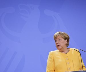 epa09416735 German Chancellor Angela Merkel gives a statement to the media regrading the current situation in Afghanistan, in Berlin, Germany, 16 August 2021. Taliban co-founder Abdul Ghani Baradar on 16 August 20201 declared victory and end to the decades-long war in Afghanistan, a day after the insurgents entered Kabul to take control of the country. Baradar, who heads the Taliban political office in Qatar, released a short video message after President Ashraf Ghani fled and conceded that the insurgents had won the 20-year war.  EPA/OMER MESSINGER / POOL