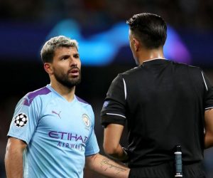 01.10.2019., stadion Etihad, Manchester, Engleska - UEFA Lige prvaka, skupina C, 2. kolo, Manchester City - GNK Dinamo. Sergio Aguero, sudac Serdar Gozubuyuk
Photo: Igor Kralj/PIXSELL